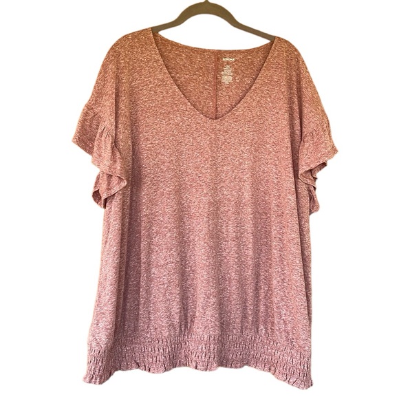 Sonoma Tops - Sonoma Flutter Ruffle Sleeve V-Neck Tee. Plus size 2X. Heather Rose.